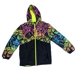 🎿 HURLEY Neon Graphic Hooded Jacket | Unisex Women’s S / Men’s XS | Black Green